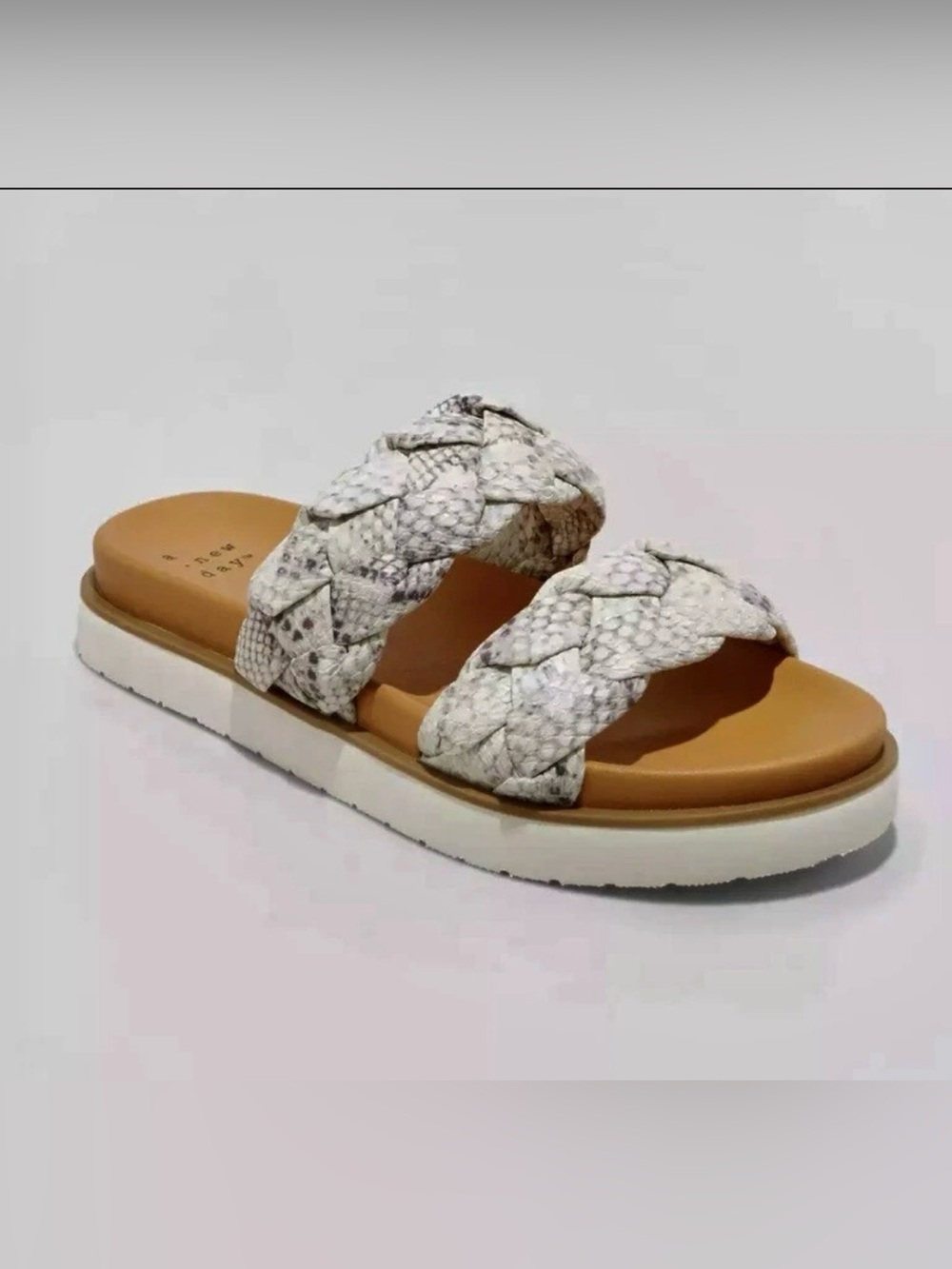 A new day Sage slide sandals braided faux leather snake print NEW in box size 8